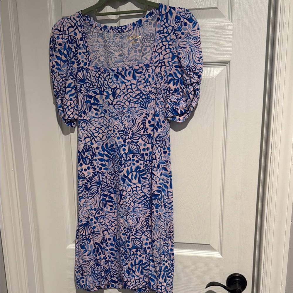 Lilly Pulitzer Blue and White Puff Sleeve Sundress